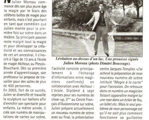Le magicien Julien MOREAU est à découvrir dans la gazette du Val d Oise et un spectacle pour une association au Plessis-Bouchard